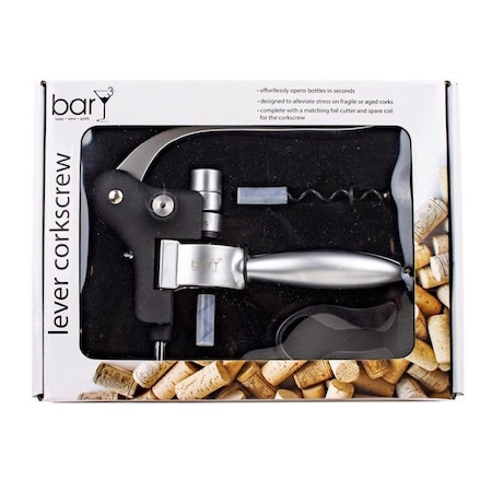 BlackSilver Stainless Steel Lever Corkscrew Set